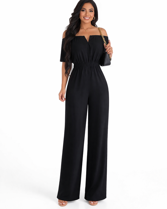 Mono Elegante Mujer Hombros Descubiertos Pierna Ancha